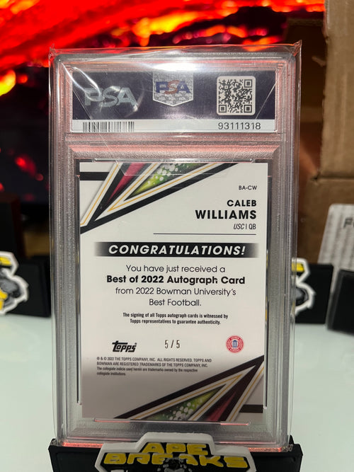 2022 Bowman Best University Caleb Williams Red Lava 5/5 Autograph PSA 10