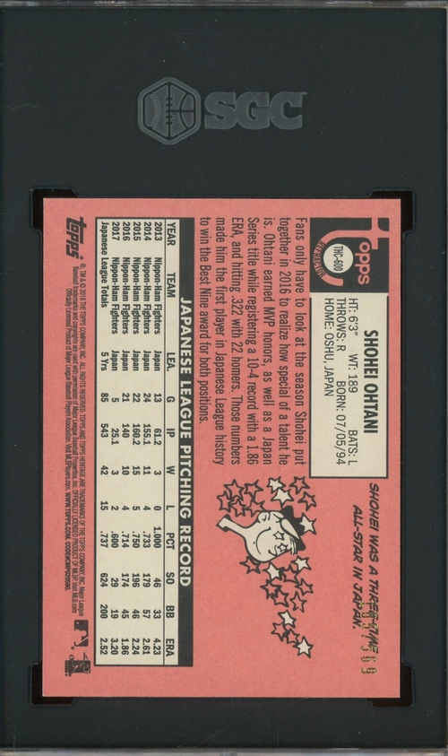 2018 Topps Heritage THC-600 Shohei Ohtani RC Rookie Refractor 105/569 SGC 9